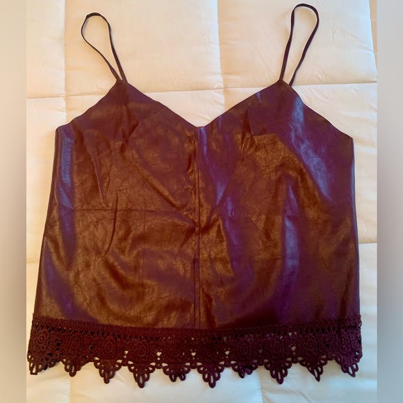 Womens DO+BE Burgundy Faux Leather Top - Picture 1 of 5
